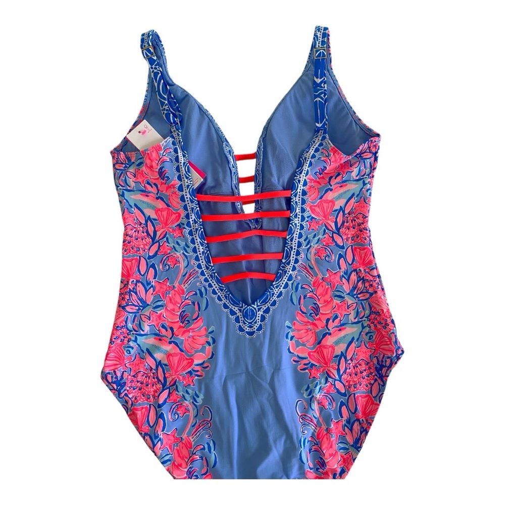 Lilly Pulitzer Jaspen Swimsuit Shrimply the Best Sz 14 Blue Peri Bathing Suit - Picture 7 of 8